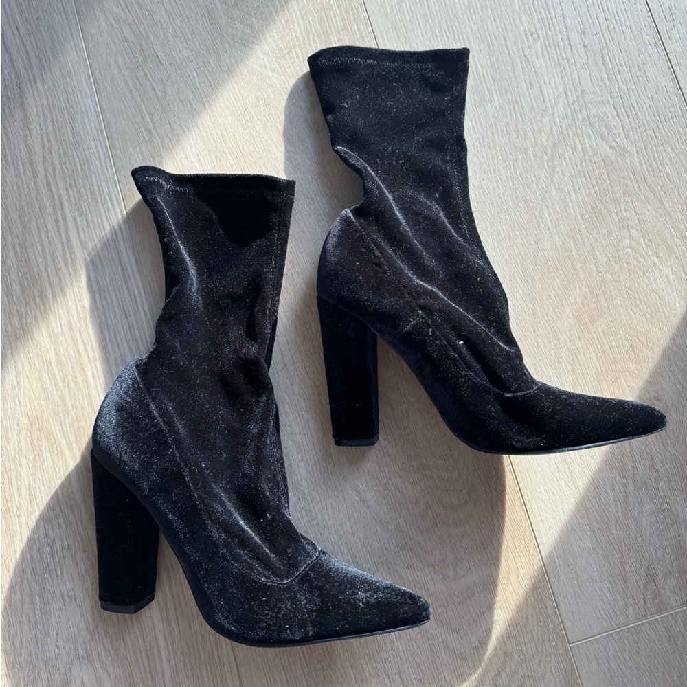 Velvet Black Sock Bootie Ankle Boot